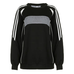 College Contrast Color Budding Stitching Loose Long Sleeve Crew Neck Sweater Casual Sports Top