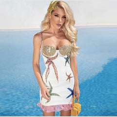 Star Wooden Ear Heavy Industry Beaded Strap Dress
