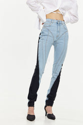 Jean extensible super amincissant, coutures contrastées, pantalon de ville délavé de couleur claire