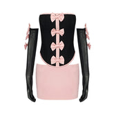 Pink Bow Tube Top Gloves Short Skirt Four Piece Set Suit Short Wear