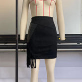 Tassel Leather Skirt Skirt Suede Skirt Stitching Irregular Asymmetric High Waist Hip Skirt Short Skirt