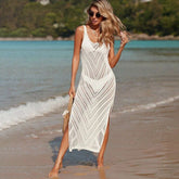Knitted Crochet Beach Cover up Cutout Seaside Vacation Sun Protection Shirt Beach Cover Up
