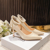 Escarpins à talons aiguilles hauts en satin pour femme, style fée française