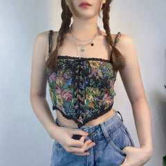 Court Lace up Short Sling Machine Embroidery Tube Top