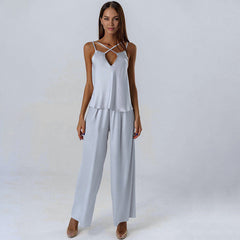 Künstliche Seide Cool Bequeme Pyjamas Hosenträger Hosen Einfarbig Homewear