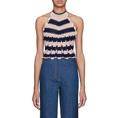 Cotton Thread HCrocheting Openwork Knitted Top Bohemian Halter Spaghetti Straps Knitted Beach Vest