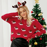 Weihnachtspullover Weihnachtsmütze Süße Rundhalsstrickjacke Cartoon Weihnachtspullover