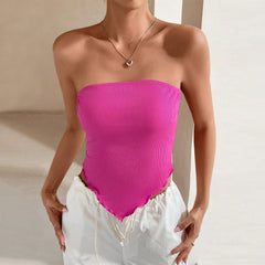 Irregular Asymmetric Slim Fit Short Bandeau Camisole Top