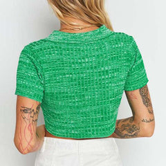 Polo vert à col en maille, pull, petit cardigan court à manches courtes