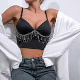 Débardeur court à décolleté plongeant en V avec diamants dans les débris, haut uni