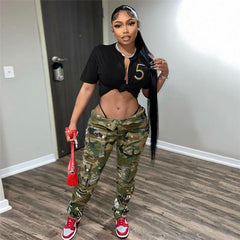 Letter Graphic Embroidery Crop-Top Tight-Fitting Street Shooting Lace-up Cardigan Top