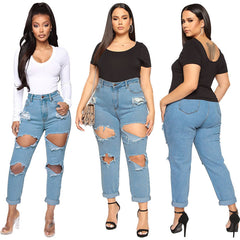 Jean délavé blanc déchiré Fall HBrush grande taille