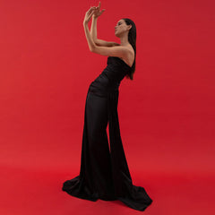 Black Tube Top Pleated Ribbon Dress Dress