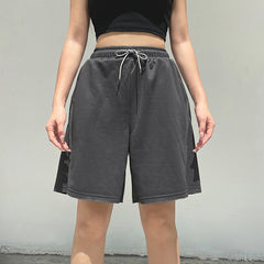 Street Drawstring Elastic Waist Straight Split Casual Pants Outdoor All Matching Slimming Sweatshirt Shorts