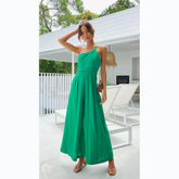 Einfarbiger, lockerer Jumpsuit aus Baumwollleinen mit weitem Bein