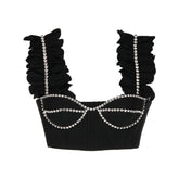 Heavy Industry Set Diamond Boning Corset Top Backless Ruffled Spaghetti Straps Vest Short