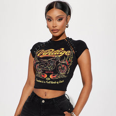 Street Printed Pin Open Collar T shirt Top