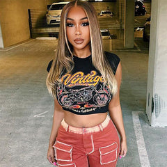 Street Printed Pin Open Collar T shirt Top