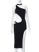 Solid Color Pullover Hollow-out Side Open High Waist Sheath Dress