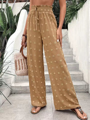 Casual Micro Elastic Loose Smocking High Waist Jacquard Casual Pants Wide Leg Pants Trousers
