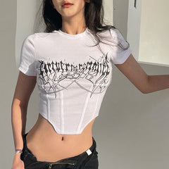 Slim Fit Cropped round Neck Printed Short Sleeve T shirt
