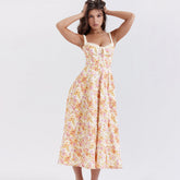 Florales Slip-Kleid, rückenfrei, geschlitzt, mittellang, Urlaubskleid