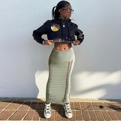 Ausgehöhltes Cropped-Tanktop-Set mit schmalem Rock