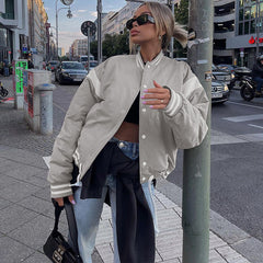 Patchwork Kontrastfarbe Lose Version College Jacke Mantel