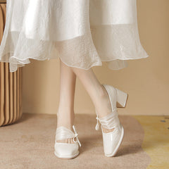 Women's Jane Square Toe Thick Bowknot High Heels