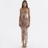 Mesh Floral Print Cami Dress Slim Fit Backless Split Maxi Dress Floral Dress