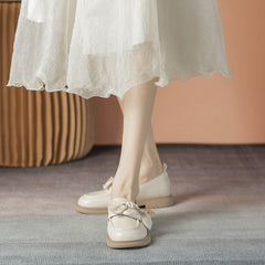 Women's Small Autumn Vintage Bow Comfortable Leather Shoes