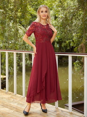 Dress Round Neck Long Sleeve Slim Dress Solid Color Midi Dress