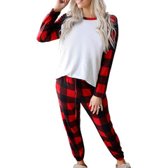 Long Sleeve Home Wear Plaid round Neck Christmas Loose Casual Suit