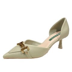 Escarpins à talons aiguilles pour femmes, motif litchi souple, avec boucle en métal