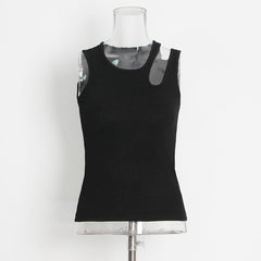 Knitted Vest Niche round Neck Hollow Out Hollow Out Cutout out Sleeveless Inner Match Top