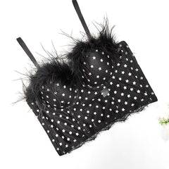 Gilet corset en plumes, taille courte, sangle respirante, modelant le corps, petite étoile enveloppée, poitrine fine