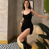 Backless Lace up Slim Split Dress