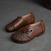 Layer Cowhide Retro Style Flat Mom