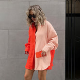 Street Casual's Lockere Nähte Kontrastfarbe Langarm Shirt Shorts Zweiteiliges Set