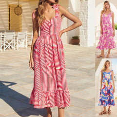 Rückenfreies, ärmelloses Strandkleid mit Print und Trägern