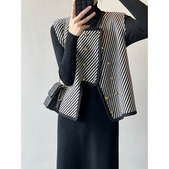 Classic Double Breasted Striped Vest Looseable Jacket