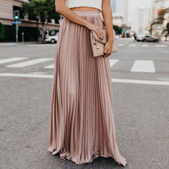 Elegant Pleated Mopping Solid Color Wide Hem Skirt