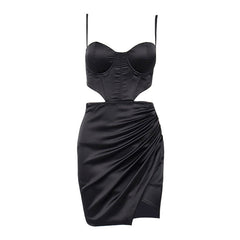 Corset à baleines en satin Corset à baleines Robe dos nu à découpes ajourées