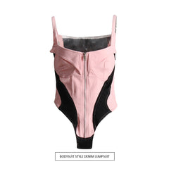 Tight Corset Sleeveless Strap Top Denim Jumpsuit