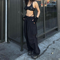 Overalls Street Shooting Schräge Gürtelschnalle Hohe Taille Lose Knöchelgebundene Freizeithose