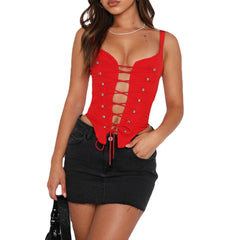 Corset désossé caraco irrégulier asymétrique dos nu court slim gilet