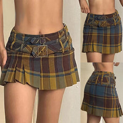 Plaid Woolen Skirt Thickening Zipper Skirt Plaid Retro A line Pleated Skirt