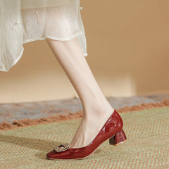 Women's Female Square Toe Chunky Patent French