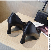 Women's High Black Square Toe Professional Chunky Heels