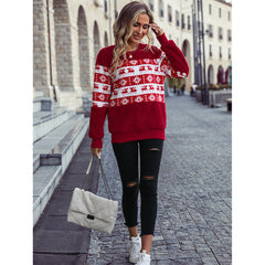 round Neck Long Sleeve Pullover Loose Christmas Plush Casual Sweatshirt